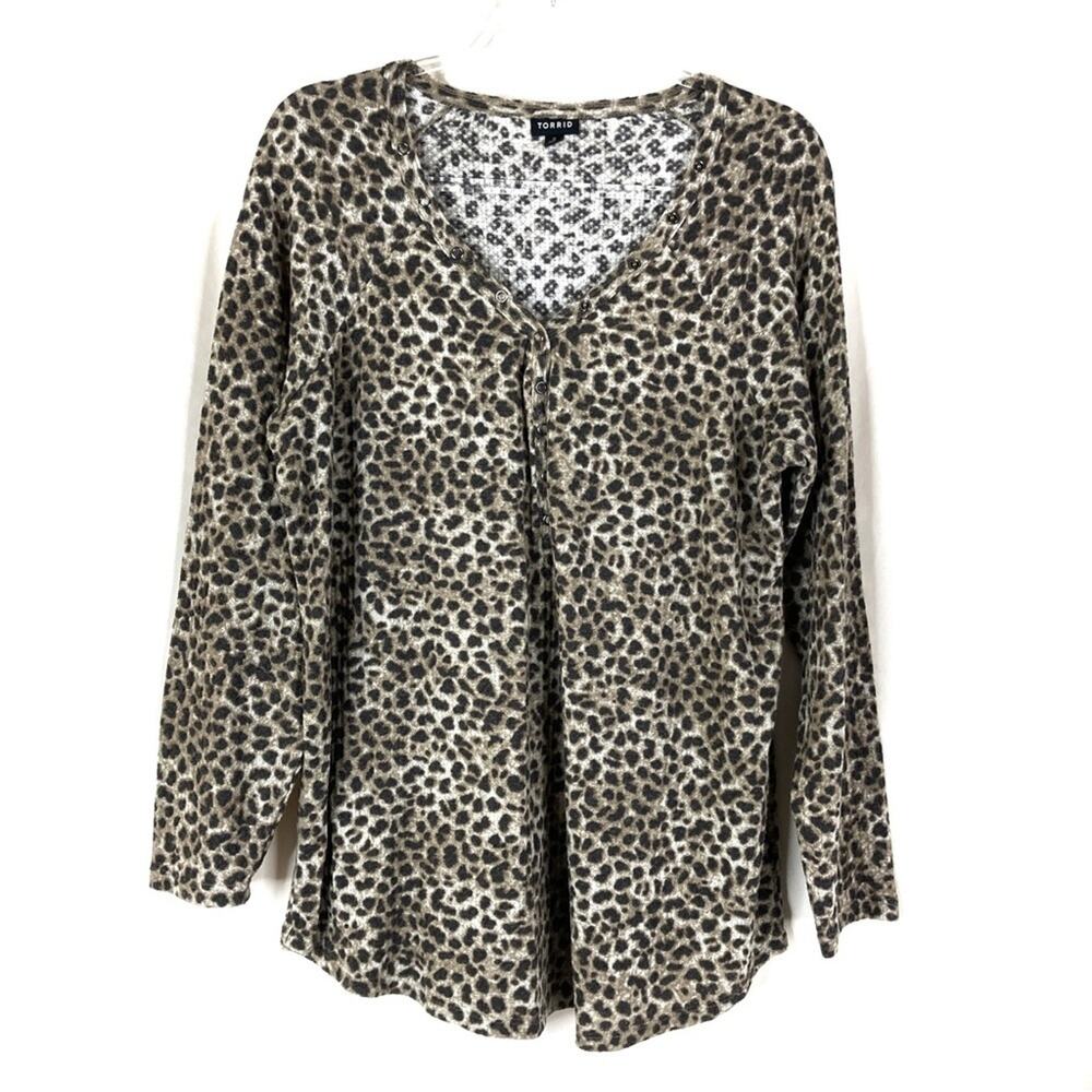 Torrid Cheetah Animal Print Brown Beige Soft Thermal Long Sleeve Top Womens 2X